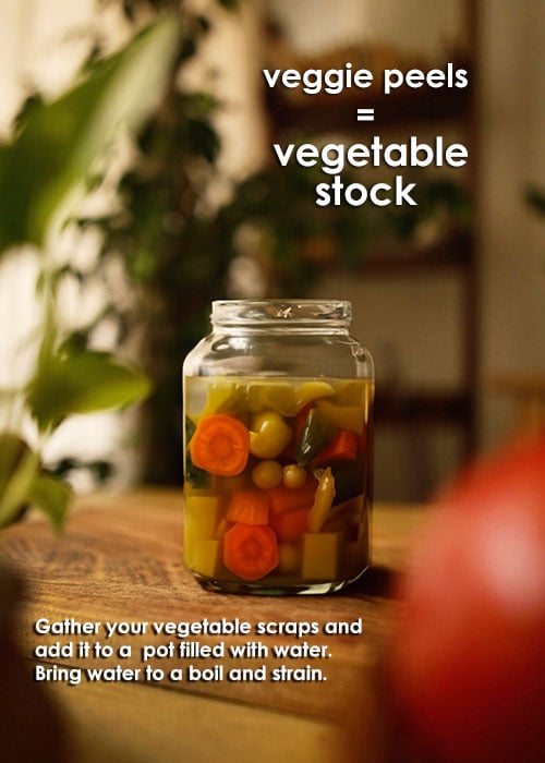 Make vegetable stock with leftover veggie scarps