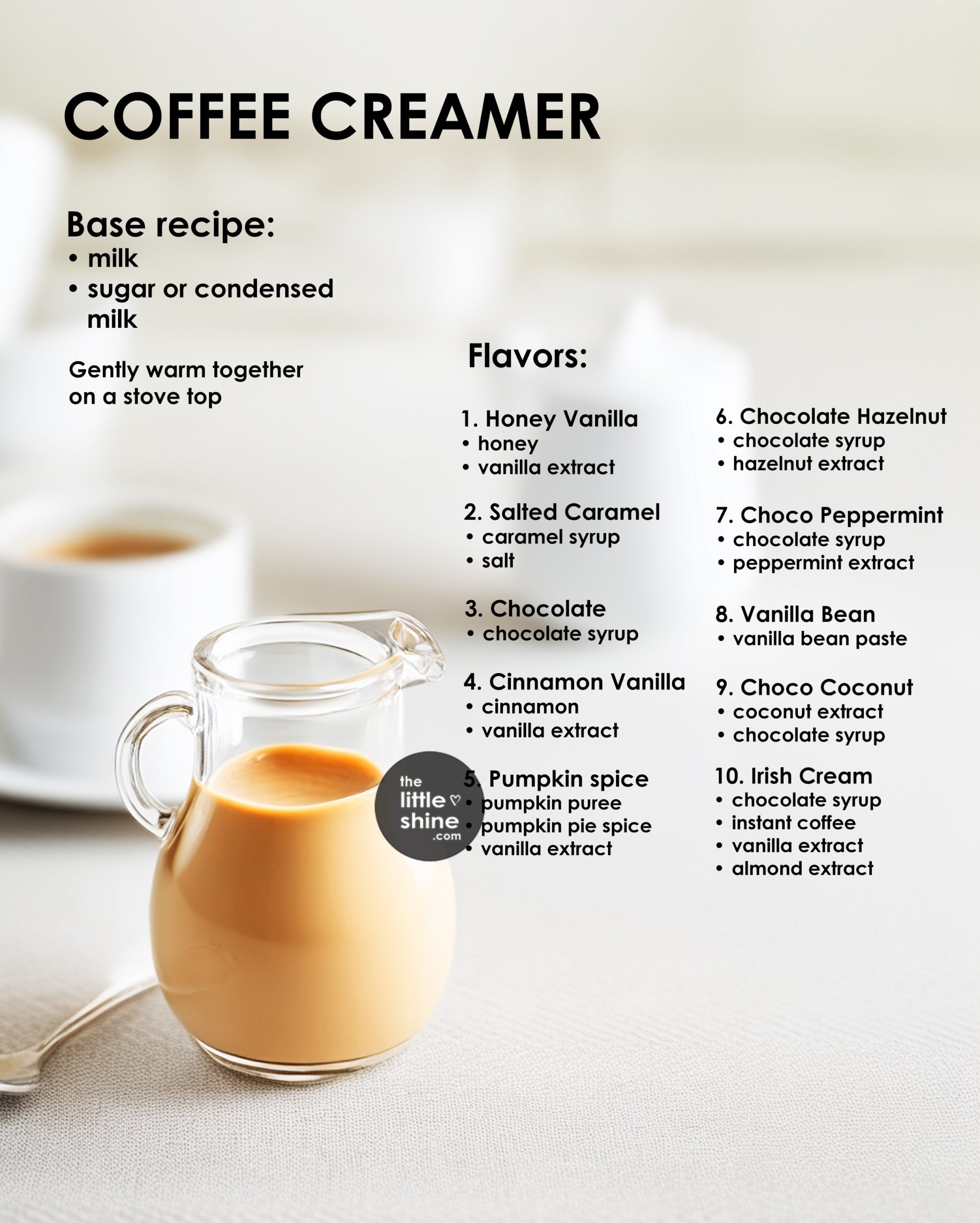 Homemade Flavoured Coffee Creamer with 20 different Recipes