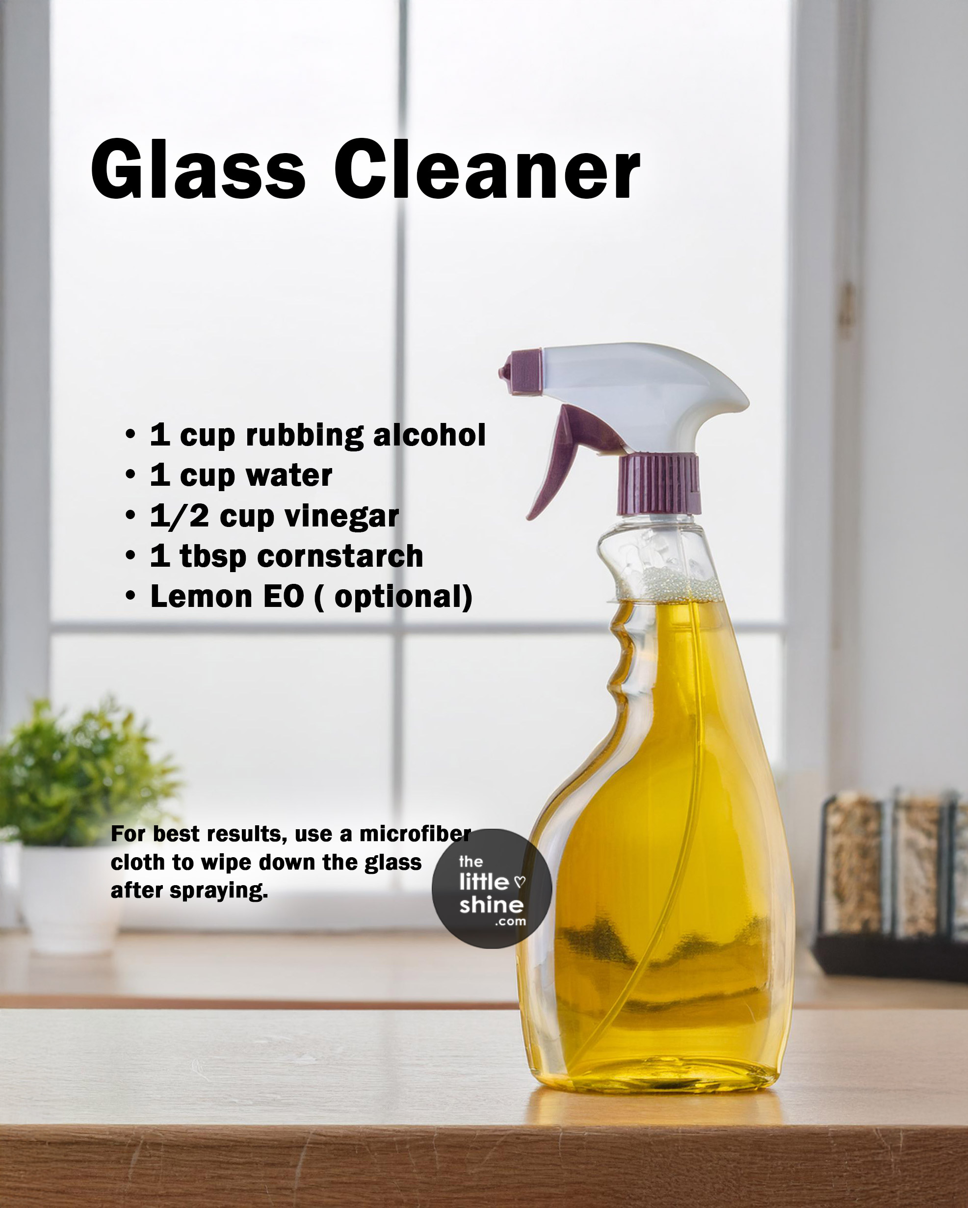 Firefly-glass-cleaning-spray-bottle-on-wooden-kitchen-counter-with-white-kitchen-window-at-the-side-