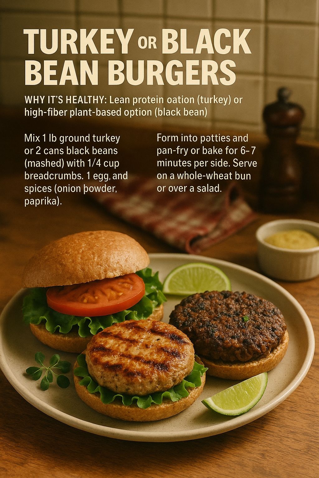 Turkey or Black Bean Burgers: