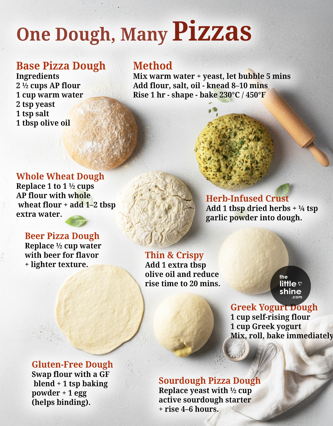 Pizza Dough Base + 8 Delicious Variants