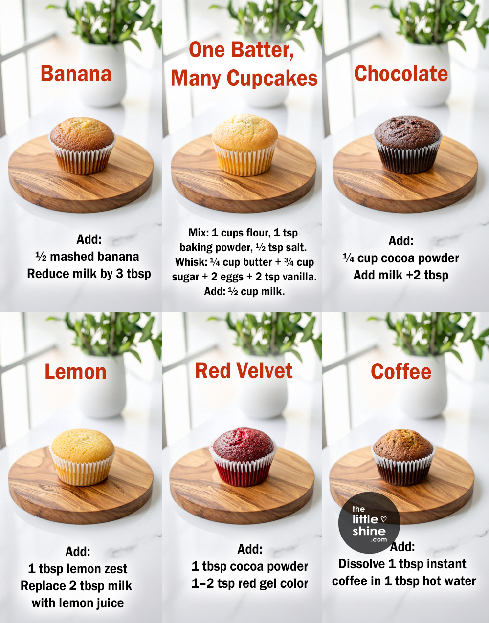 🧁 Cupcake Base + 12 Easy Flavor Variations
