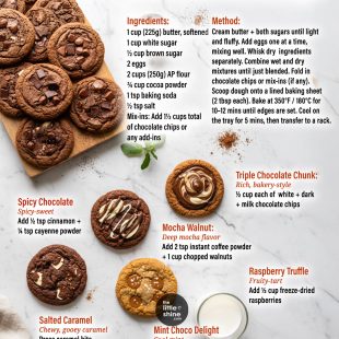 🍫 Double Chocolate Cookie Base + 8 Irresistible Variations